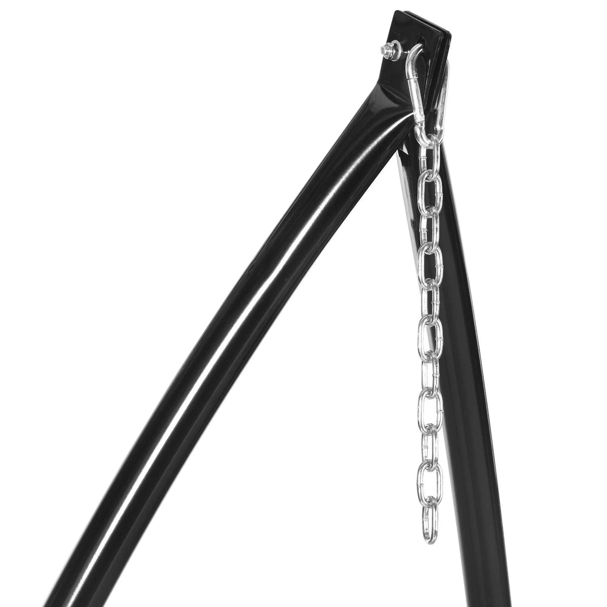 Top hanging chain and connector on black metal C-stand frame