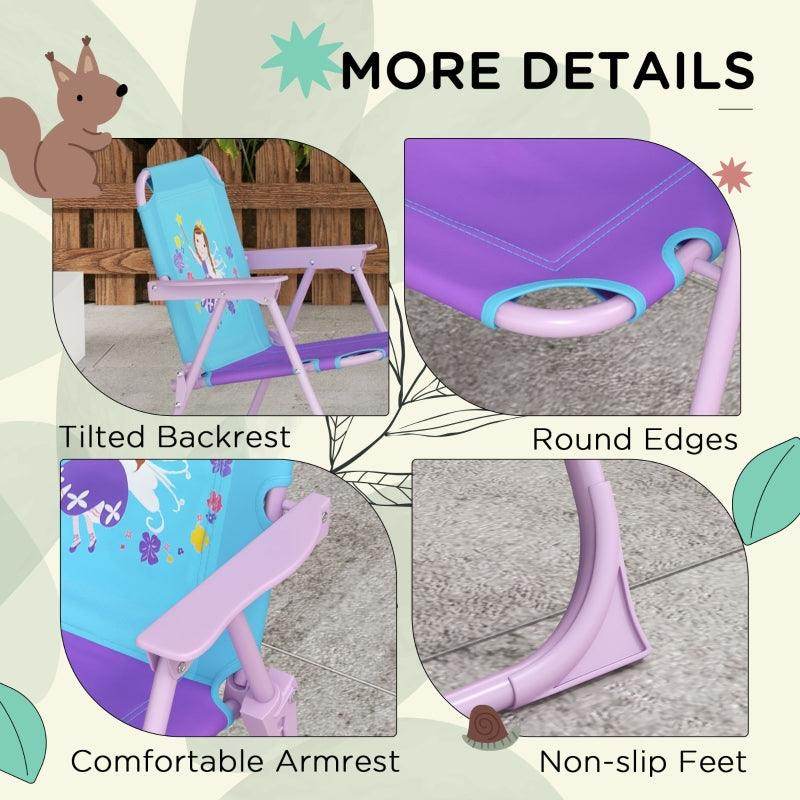 Outsunny Kids Picnic Table and Chair Set - Fairy Themed Outdoor Garden Furniture with Foldable Chairs and Adjustable Parasol - ALL4U RETAILER LTD