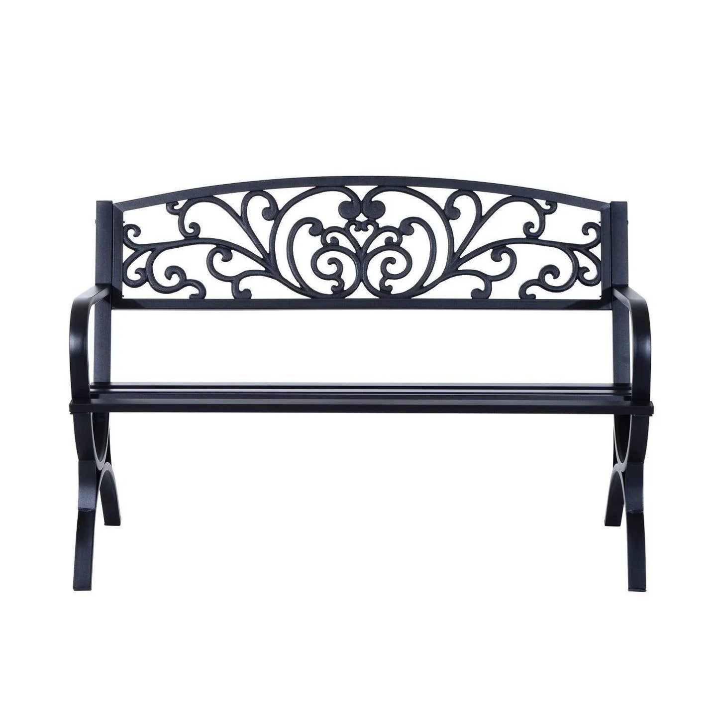 Outsunny Metal Garden Bench Outdoor Patio Loveseat Black - ALL4U RETAILER LTD