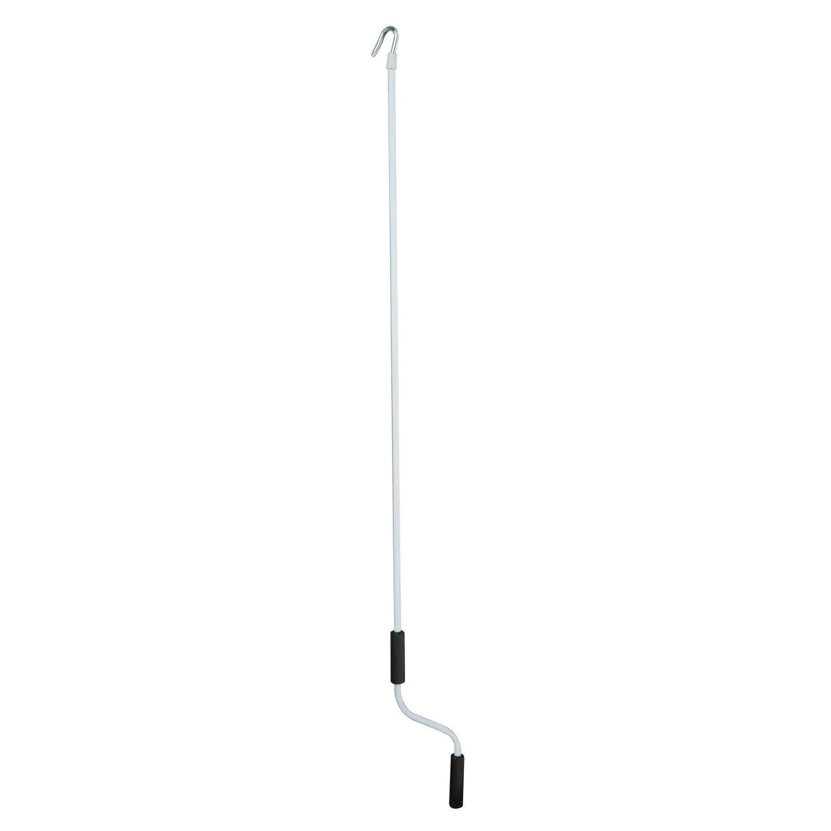 Retractable awning hand-crank pole with hanging control and black grip handle