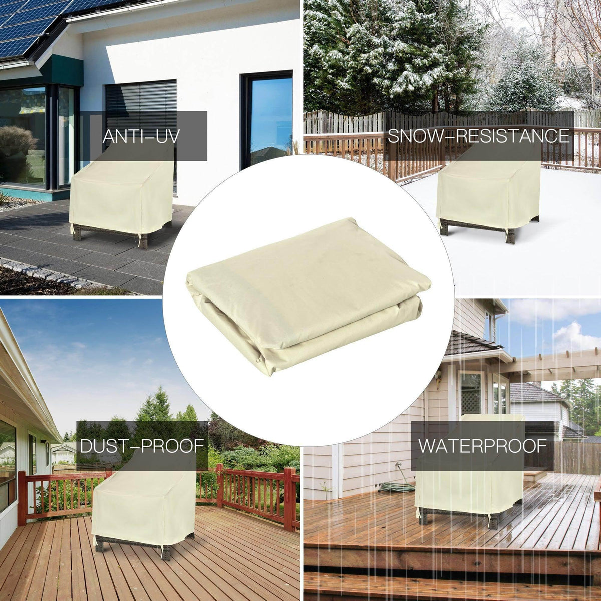 Light cream outdoor chair cover, shown folded for storage and transport.