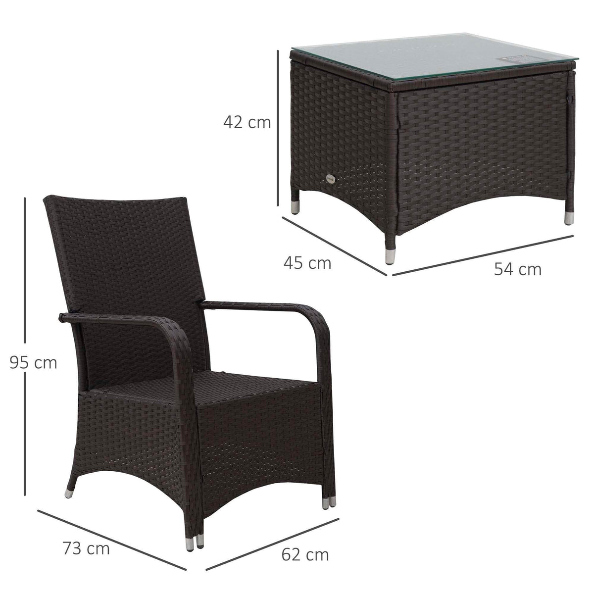 Dark brown PE wicker bistro set with chair and small table, with top cover shown