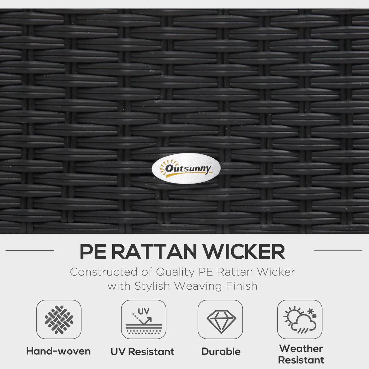 Outsunny PE rattan wicker close-up with weather-resistant material icons