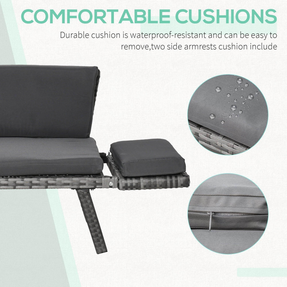 Outsunny grey sofa bed cushions with removable side armrests and water-resistant fabric