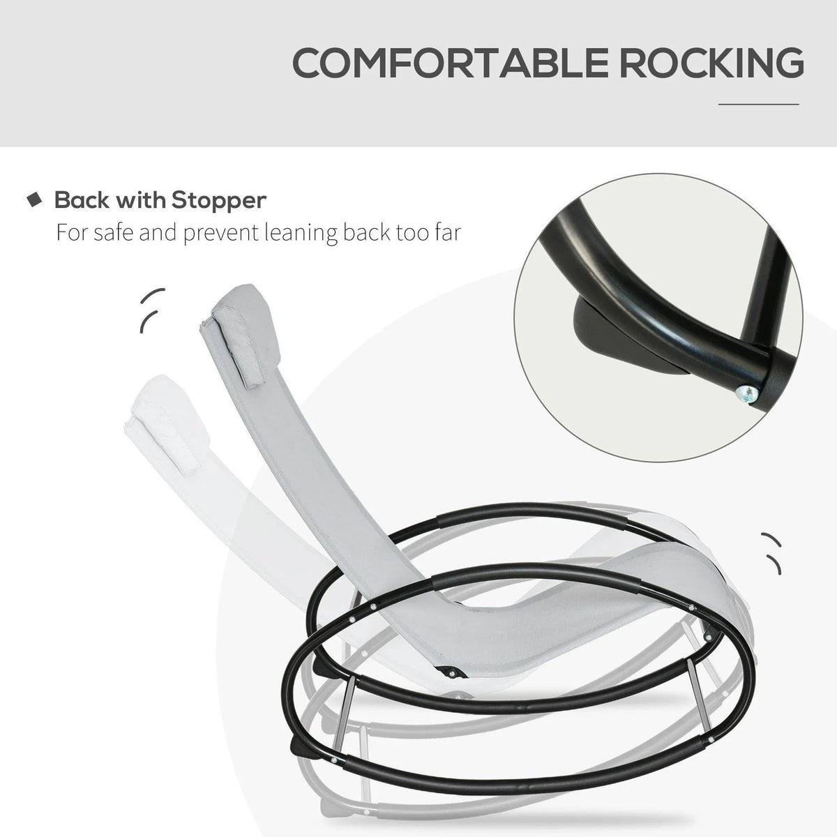 Rocking lounge chair with padded headrest pillow and back stopper