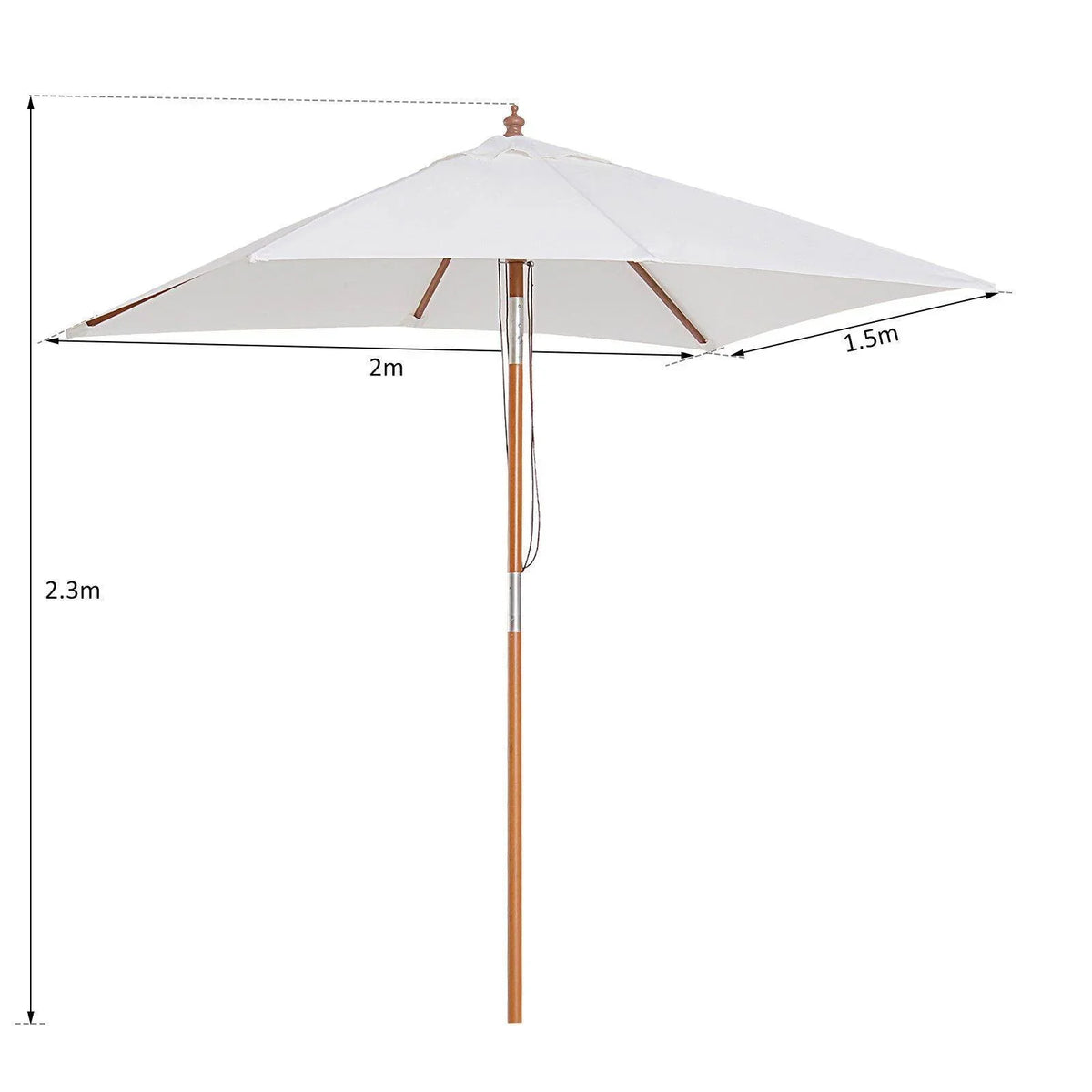 Cream white outdoor sun umbrella, tilt canopy with 2 m x 1.5 m coverage