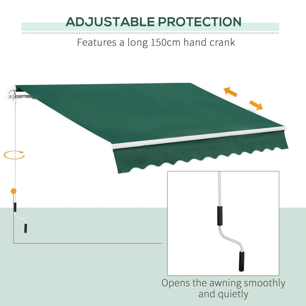 Outdoor window awning canopy with 150cm hand crank and retractable support arms