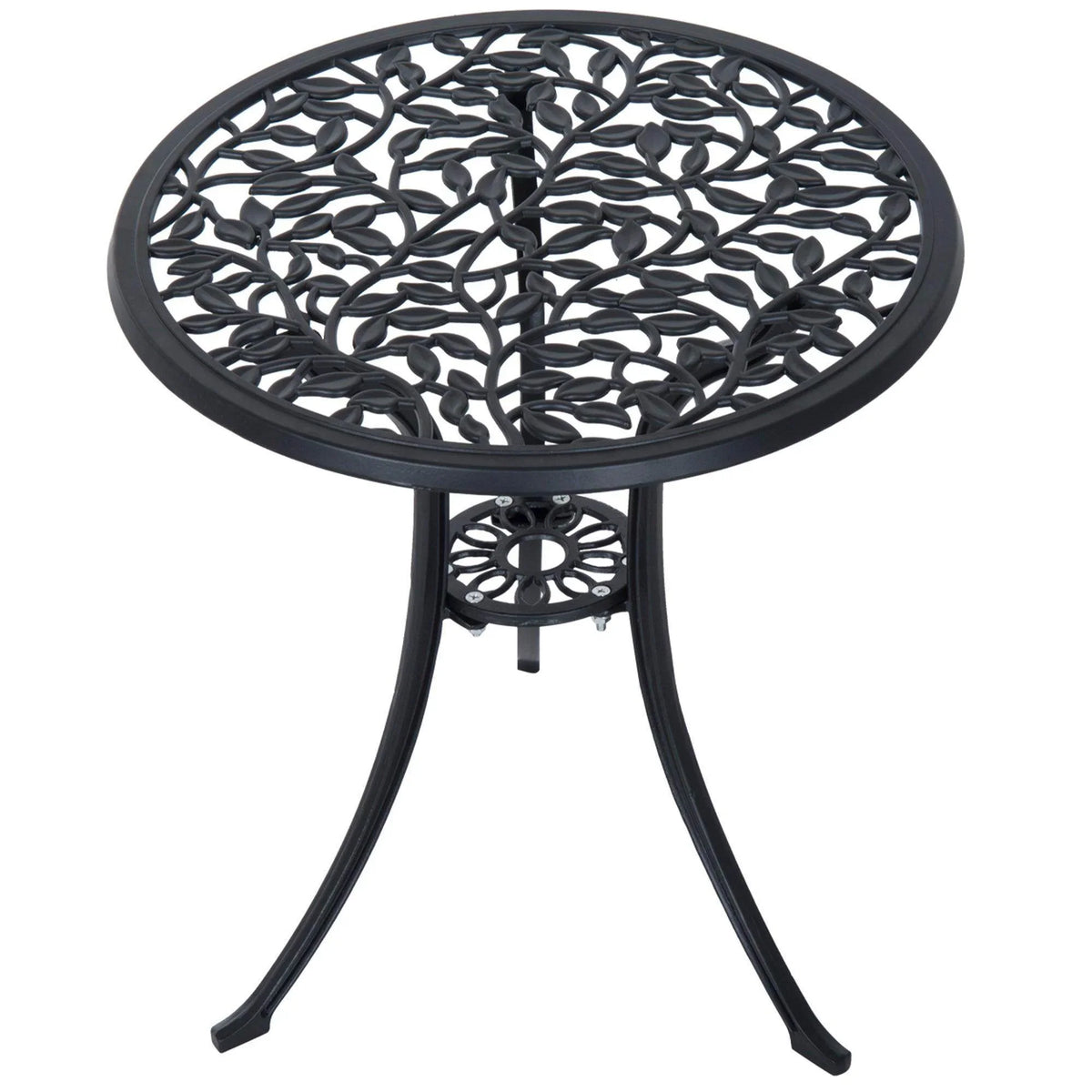 Round patio bistro table top with black cast aluminum lattice pattern