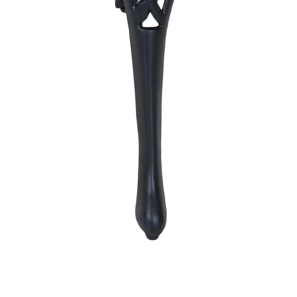 Curved black metal table leg with stable support base for patio bistro table