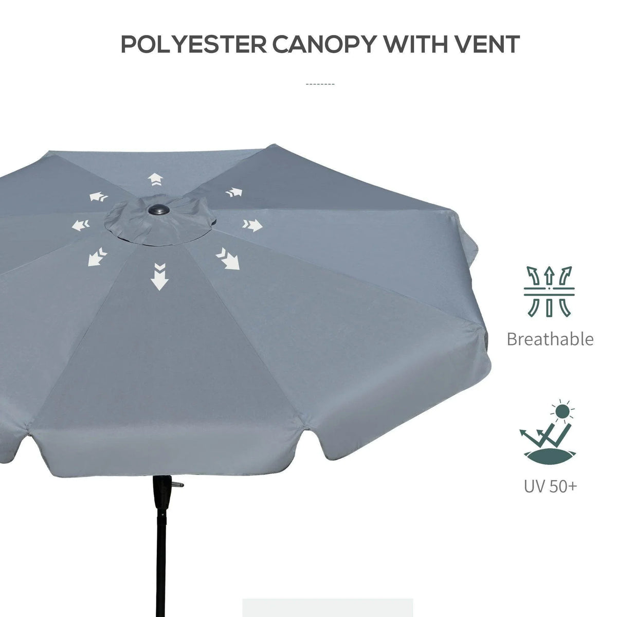 Ventilated dark gray umbrella canopy with breathable fabric design