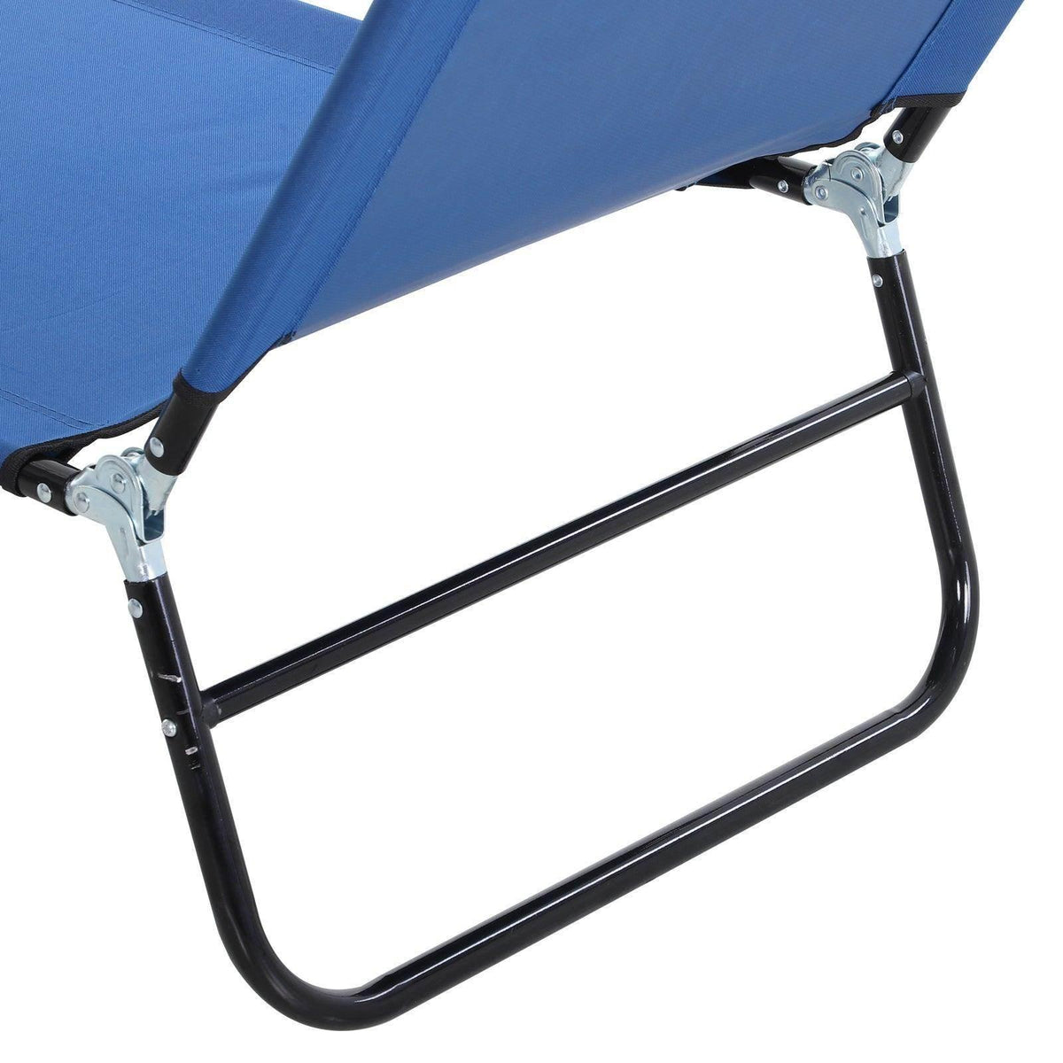 Blue recliner frame with adjustable backrest support and black steel crossbar