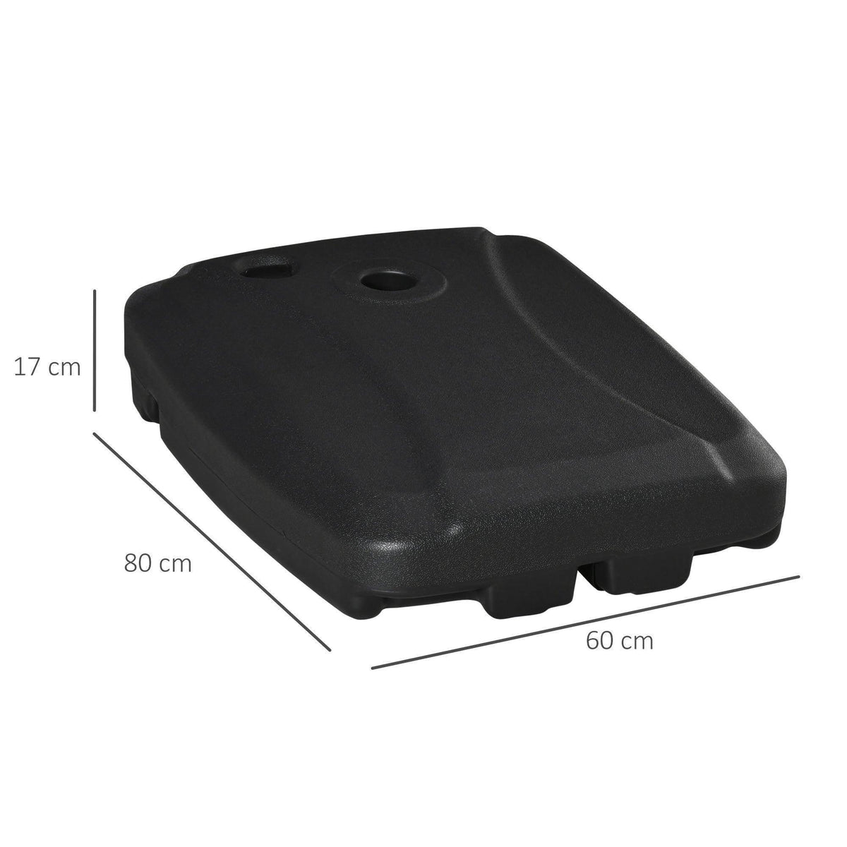 Black umbrella stand weight block with flat base and circular mounting hole