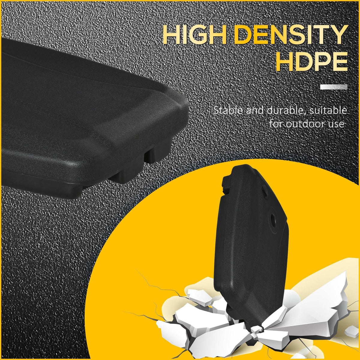 Black HDPE umbrella stand weight block with textured surface and raised ridges