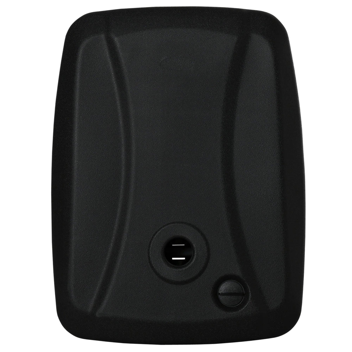Black umbrella stand weight with recessed circular dial and two small buttons