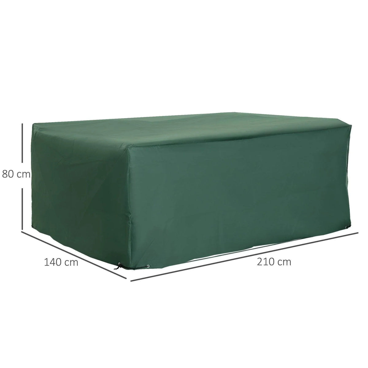 Green outdoor furniture cover, 210x140x80 cm, protects garden tables or benches from weather