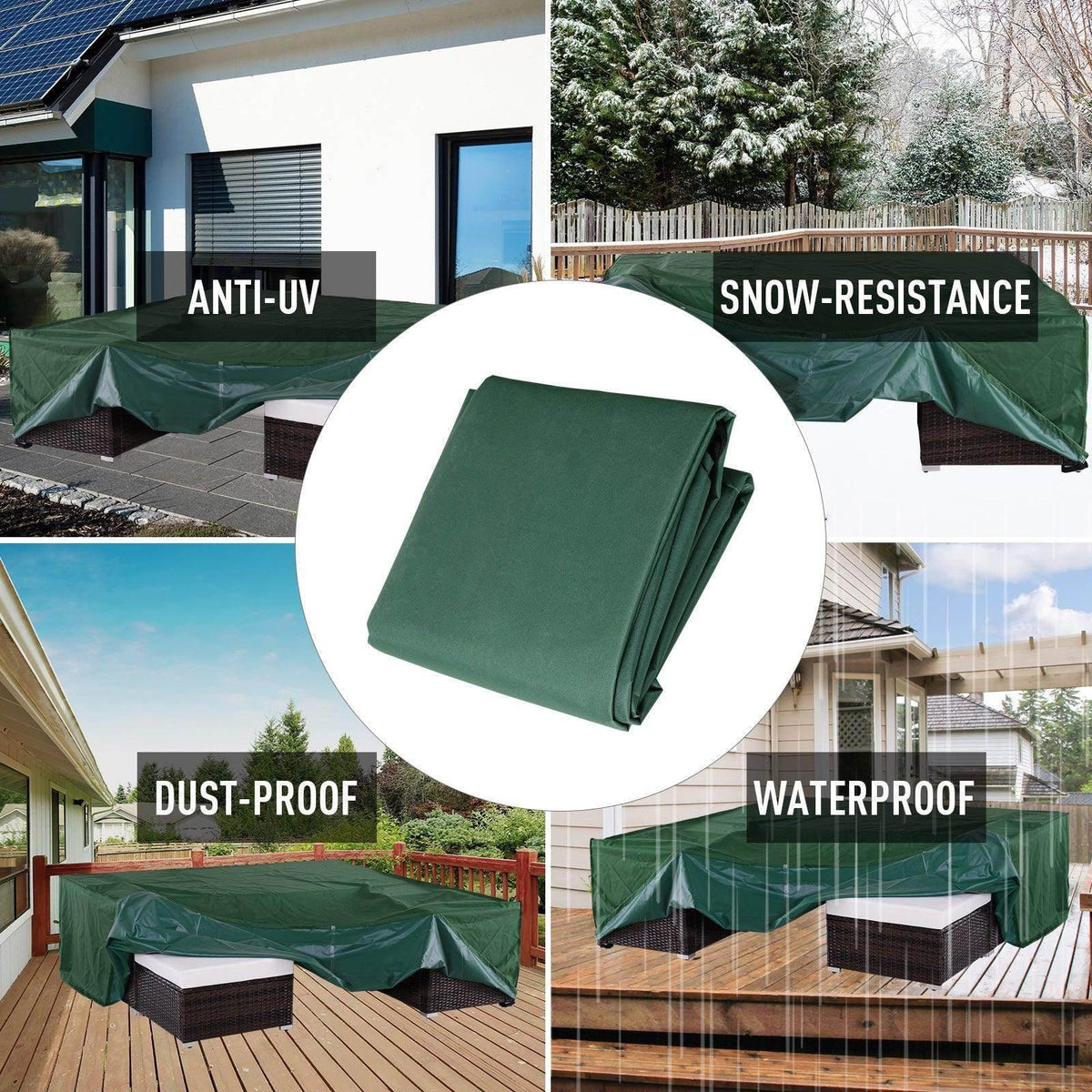 Green waterproof outdoor furniture cover, anti-UV, snow & dust resistant for patio sets