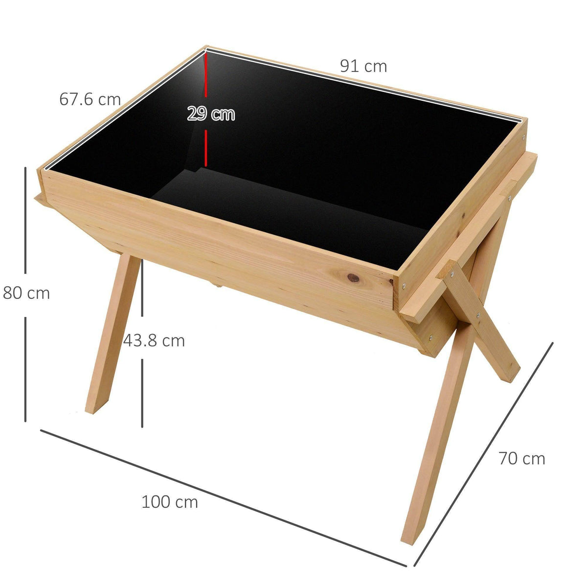 Outsunny raised garden bed box, 100x70x80 cm wooden frame with black interior liner