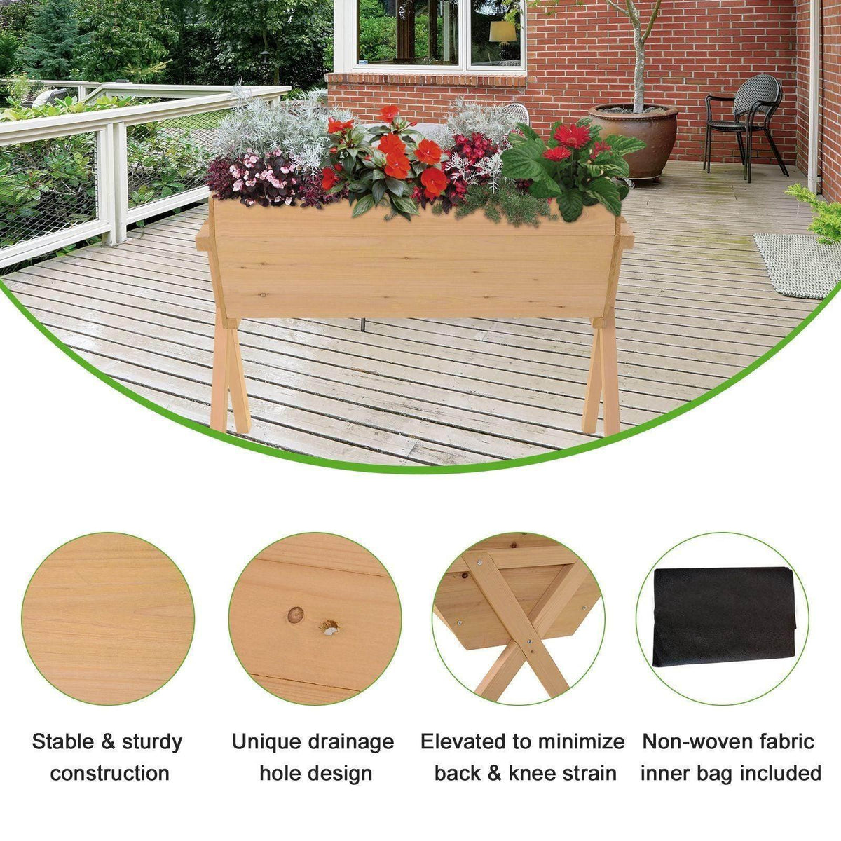 Outsunny raised garden bed box with black fabric liner and angled wooden legs
