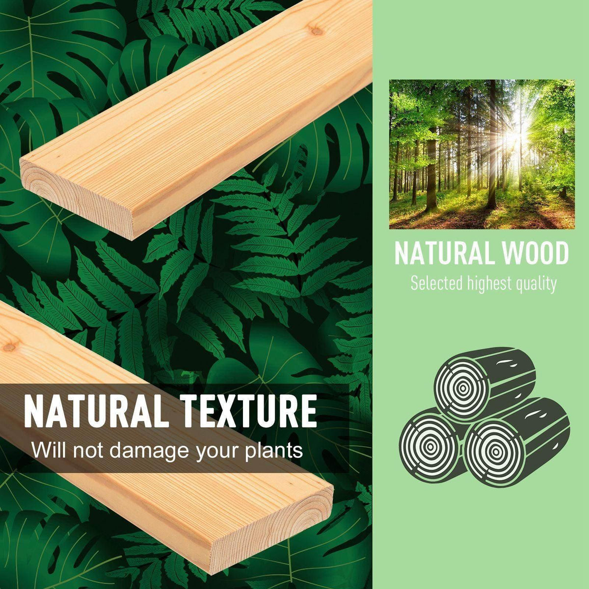 Outsunny raised garden bed box wooden plank with natural grain texture