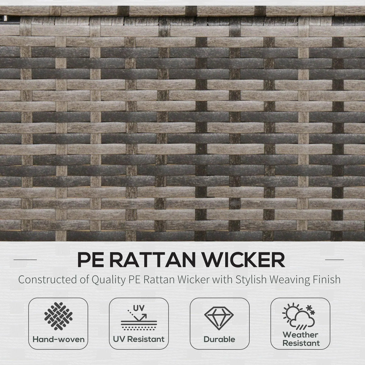 Grey PE rattan wicker weave pattern on corner dining set frame