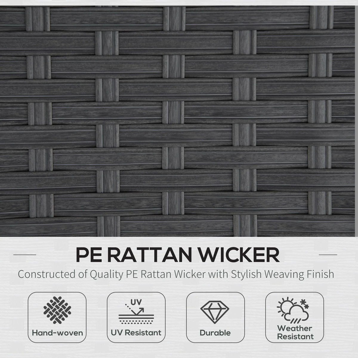 Dark gray PE rattan wicker panel with tight woven pattern