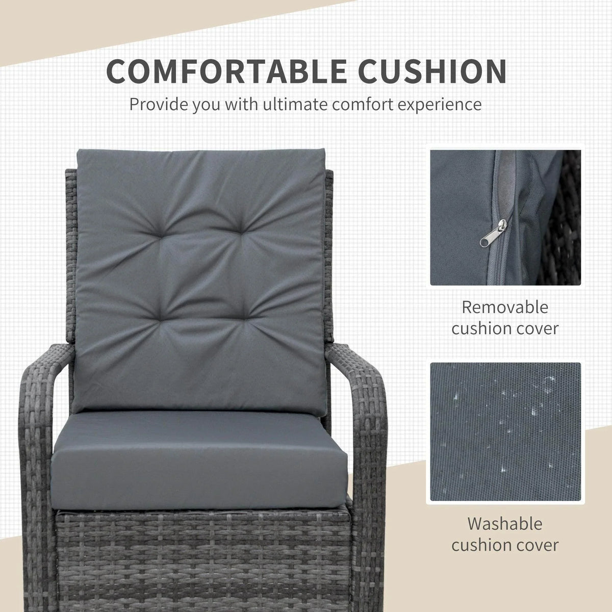 Grey armchair with thick cushion and removable, washable cushion cover
