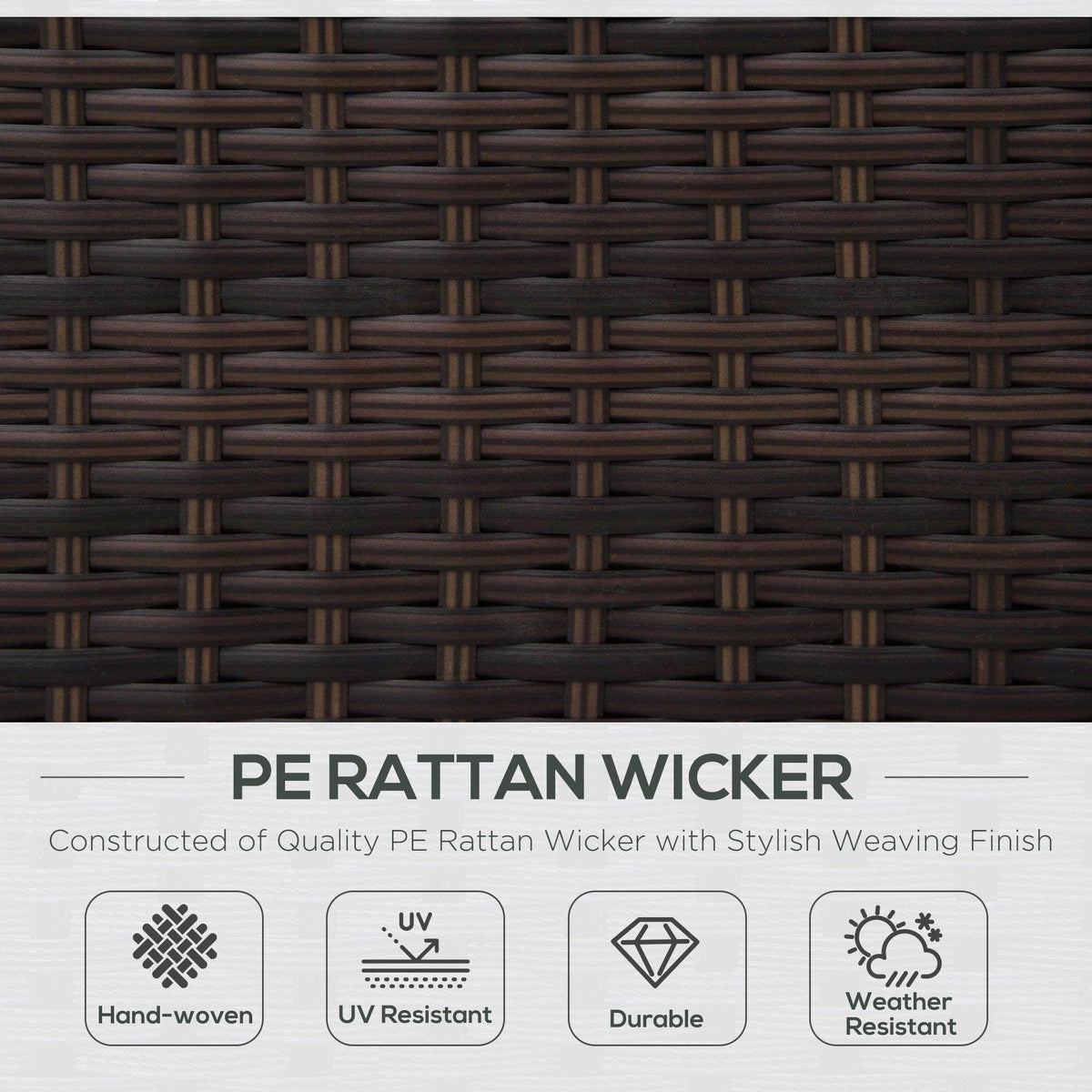PE Rattan Wicker with hand-woven, UV resistant, durable, weather resistant finish for outdoor furniture