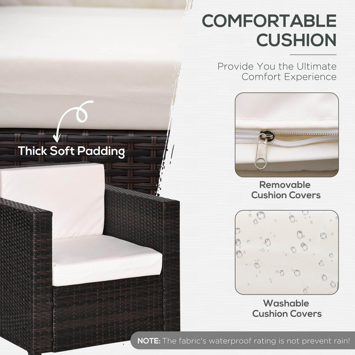 Wicker patio chair with thick soft cushions, removable & washable covers for outdoor comfort