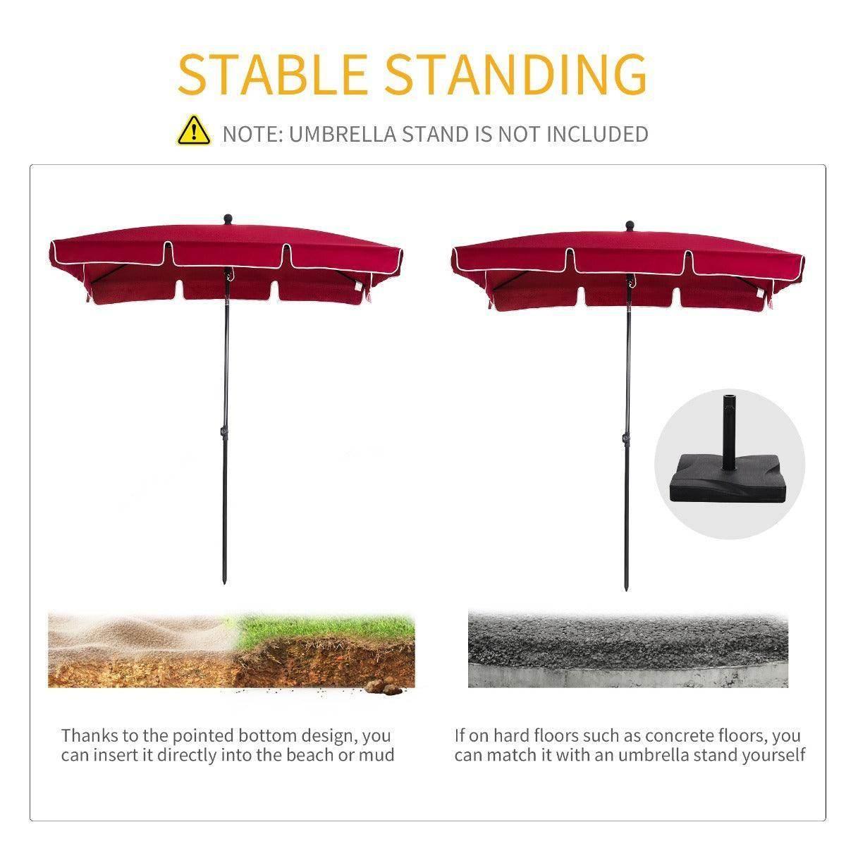 Red rectangular garden parasol with pointed bottom tips; umbrella stand not included