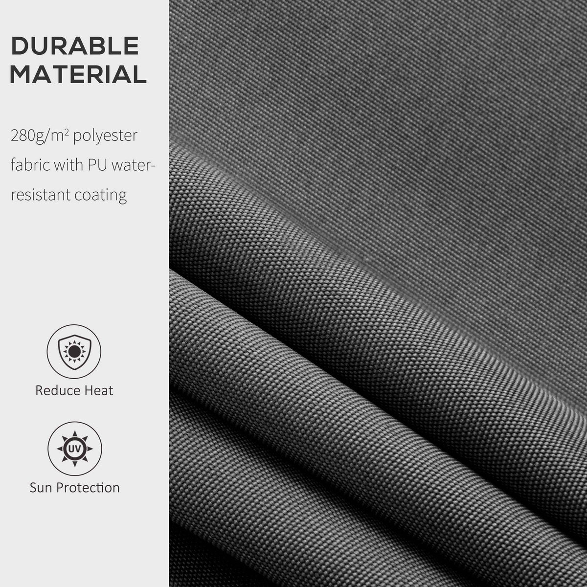 Durable awning fabric close-up in dark gray with textured weave