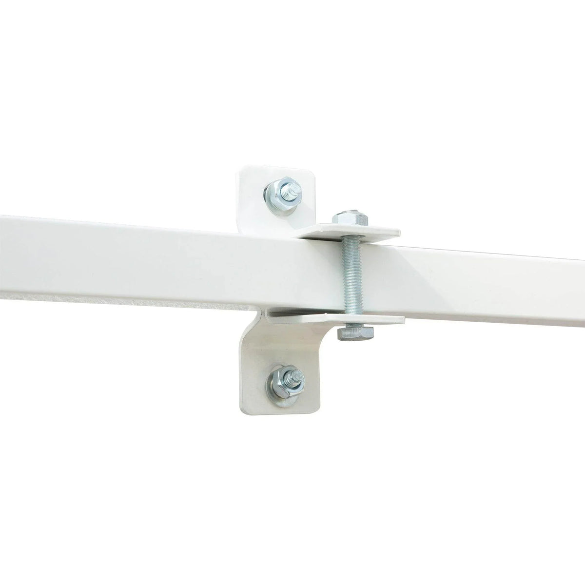 White aluminum mounting bracket with bolts for retractable awning canopy support