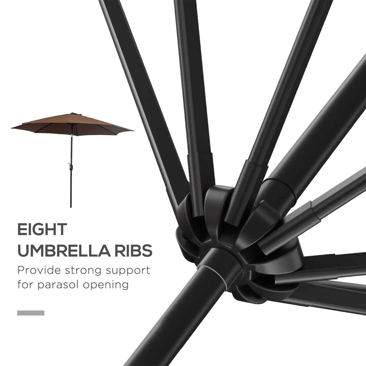 Black umbrella ribs and joint hub for patio sun umbrella