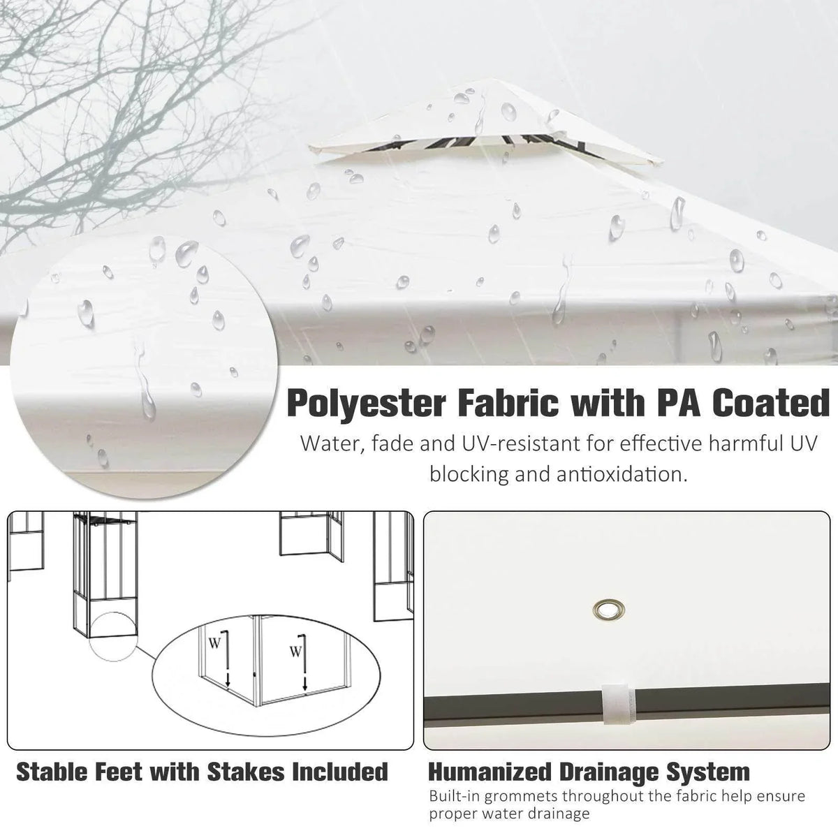 Cream polyester gazebo fabric with water- and UV-resistant coated surface detail