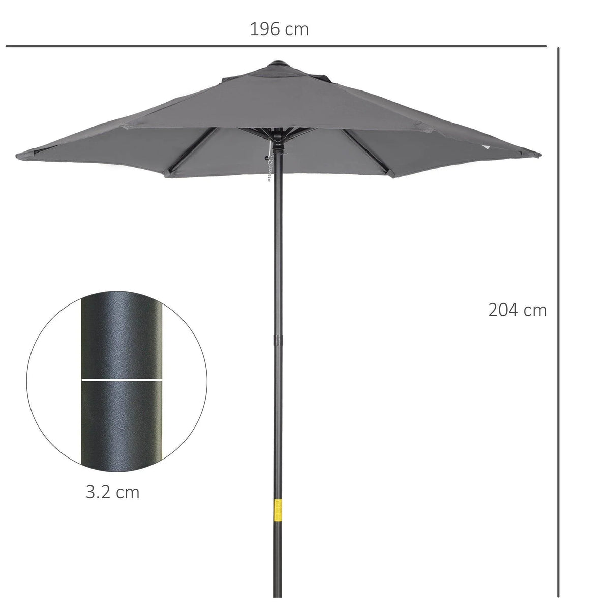 Gray 2m patio umbrella with vented open canopy and dark center pole