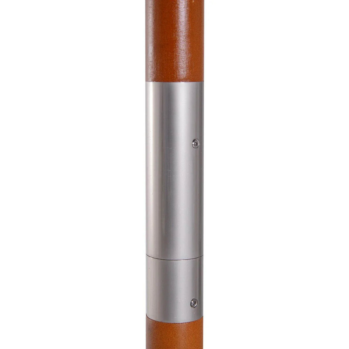 Wood patio parasol pole with silver clamp sleeve section