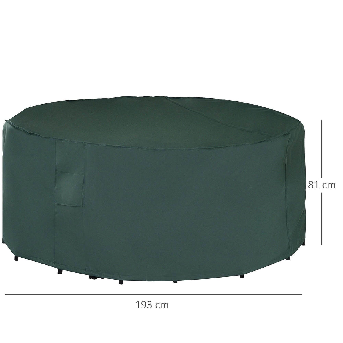Dark green round waterproof patio furniture cover with fitted fabric top and sides