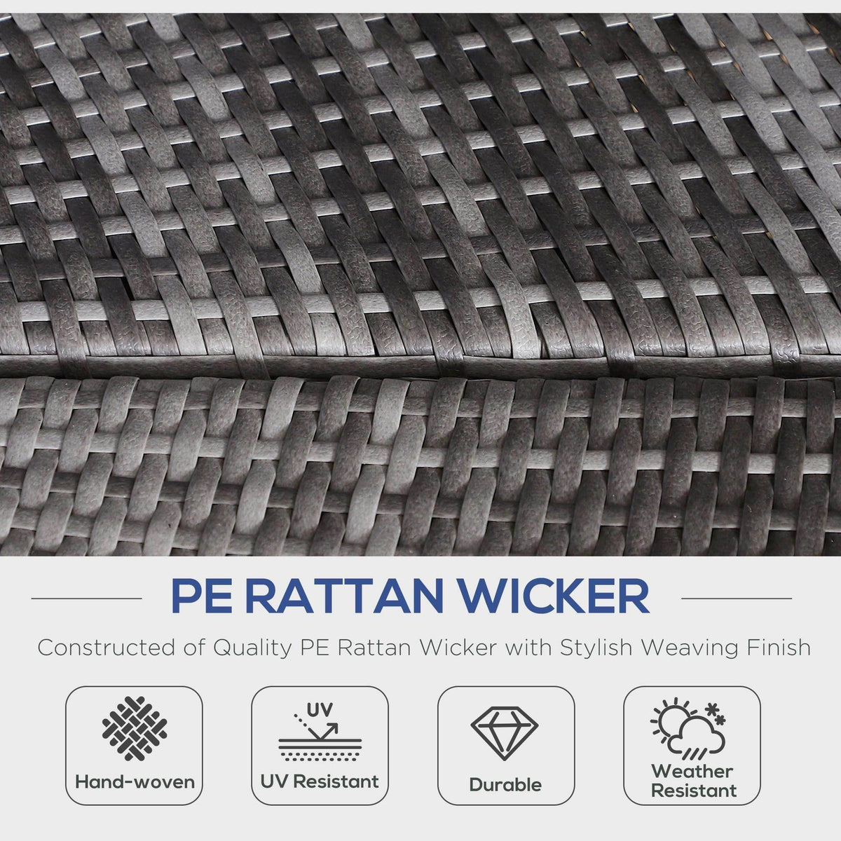 PE rattan wicker woven panel in dark grey, showcasing textured braid weave