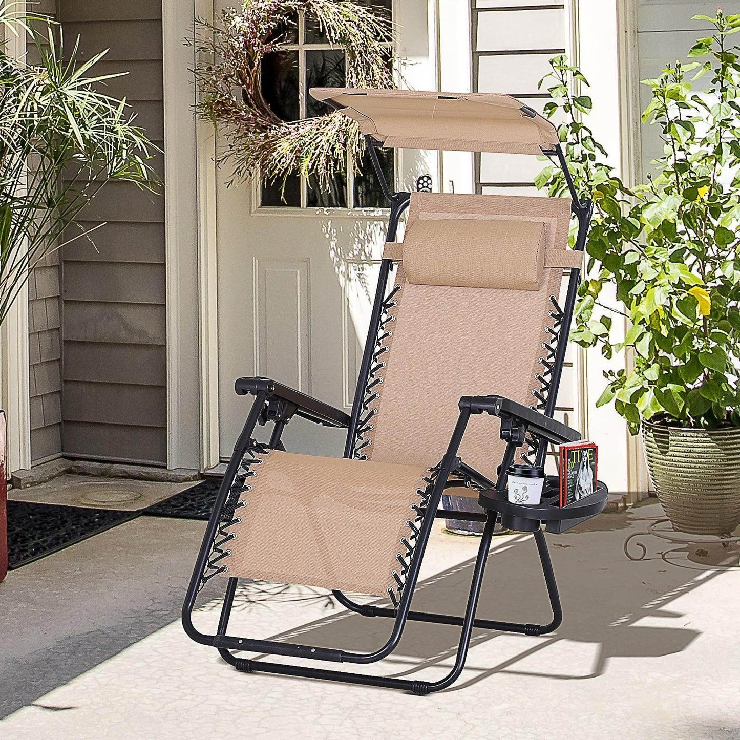 Outsunny Zero Gravity Garden Chair with Canopy - Beige - ALL4U RETAILER LTD