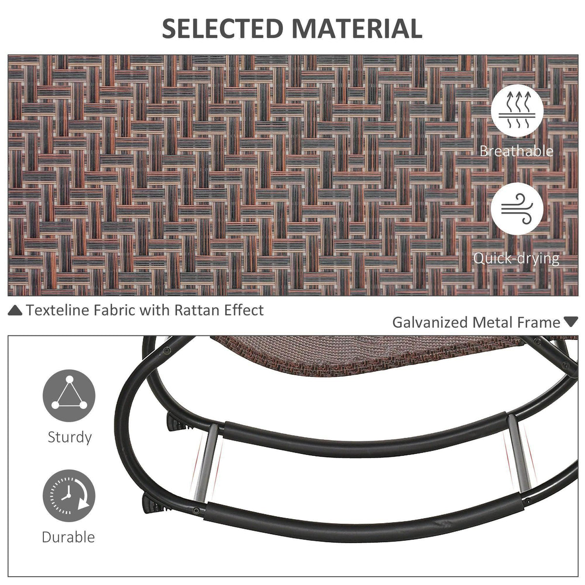 Brown woven textilene-style fabric zero gravity chair with galvanized metal frame