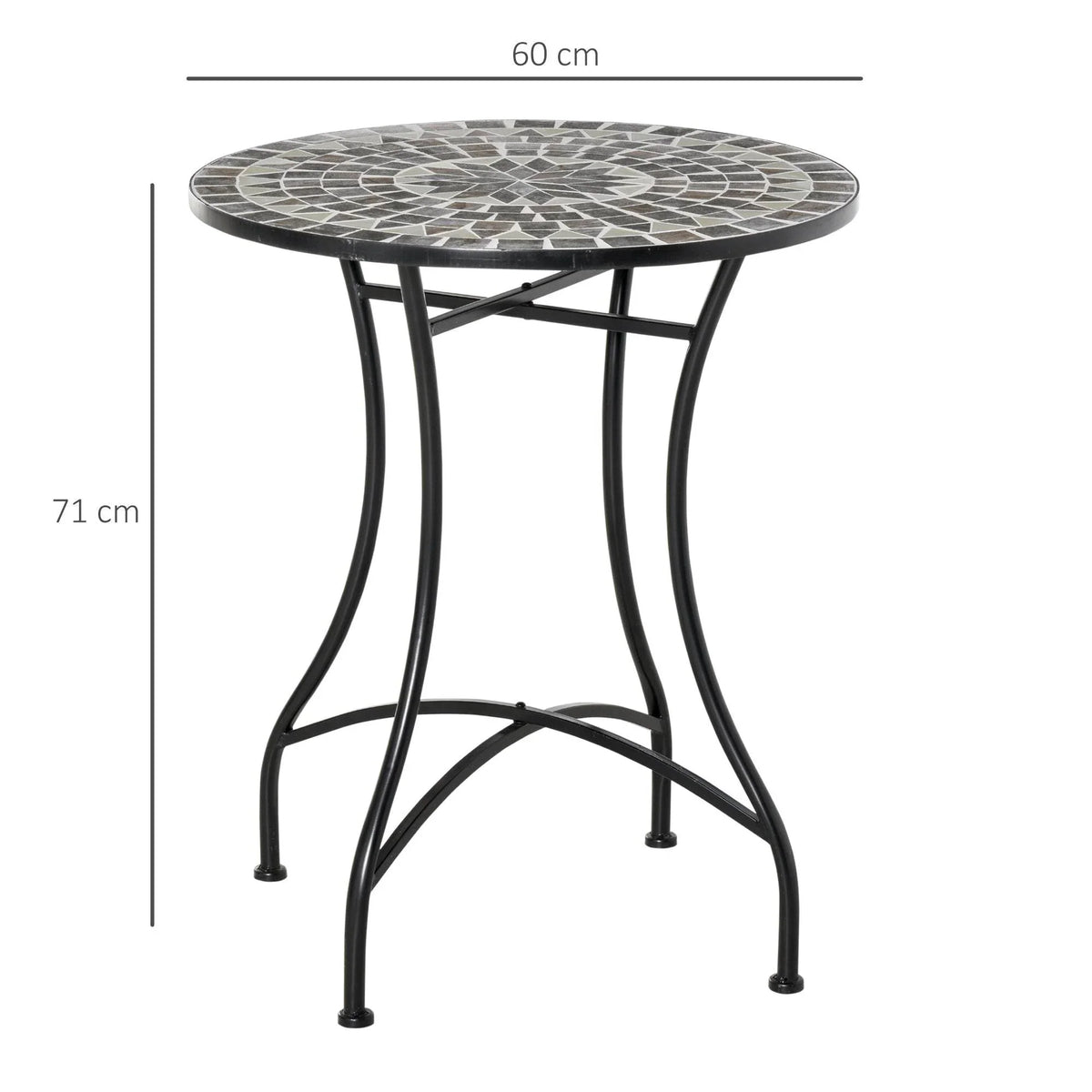 60 cm round bistro table with grey mosaic tile top and black metal frame