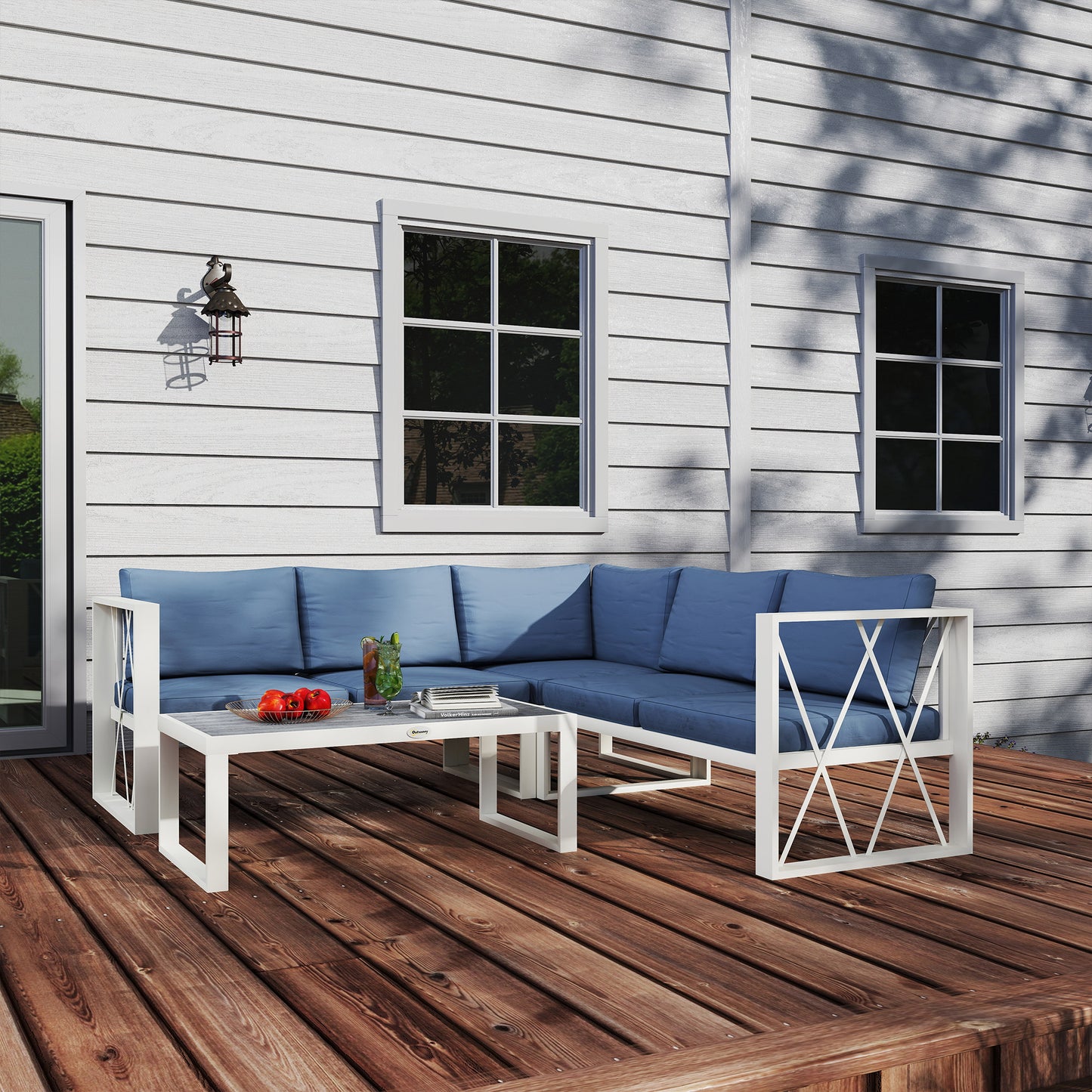 Outsunny Four Piece L Shaped Garden Furniture Set With 5 Level Adjustable Lounger Grey