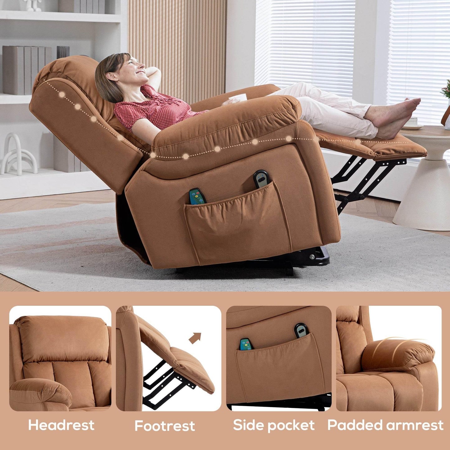 HOMCOM Luxury Electric Lift Recliner Chair with Massage & Heat, Brown - ALL4U RETAILER LTD