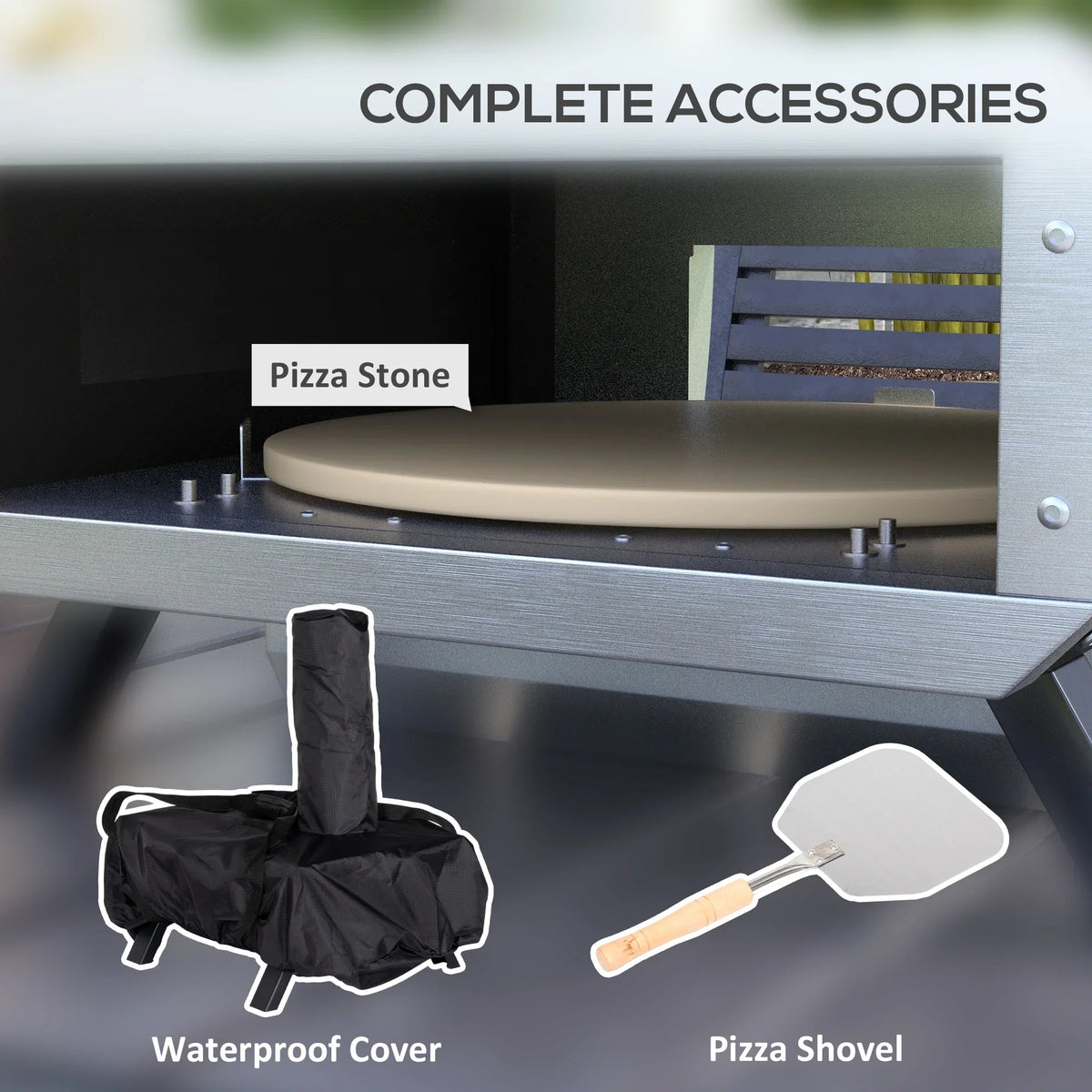 Portable wood-fired pizza oven accessories: waterproof cover and pizza shovel