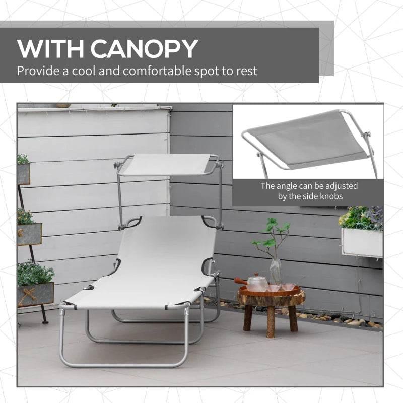 Light grey sun lounger with adjustable canopy for shaded reclining