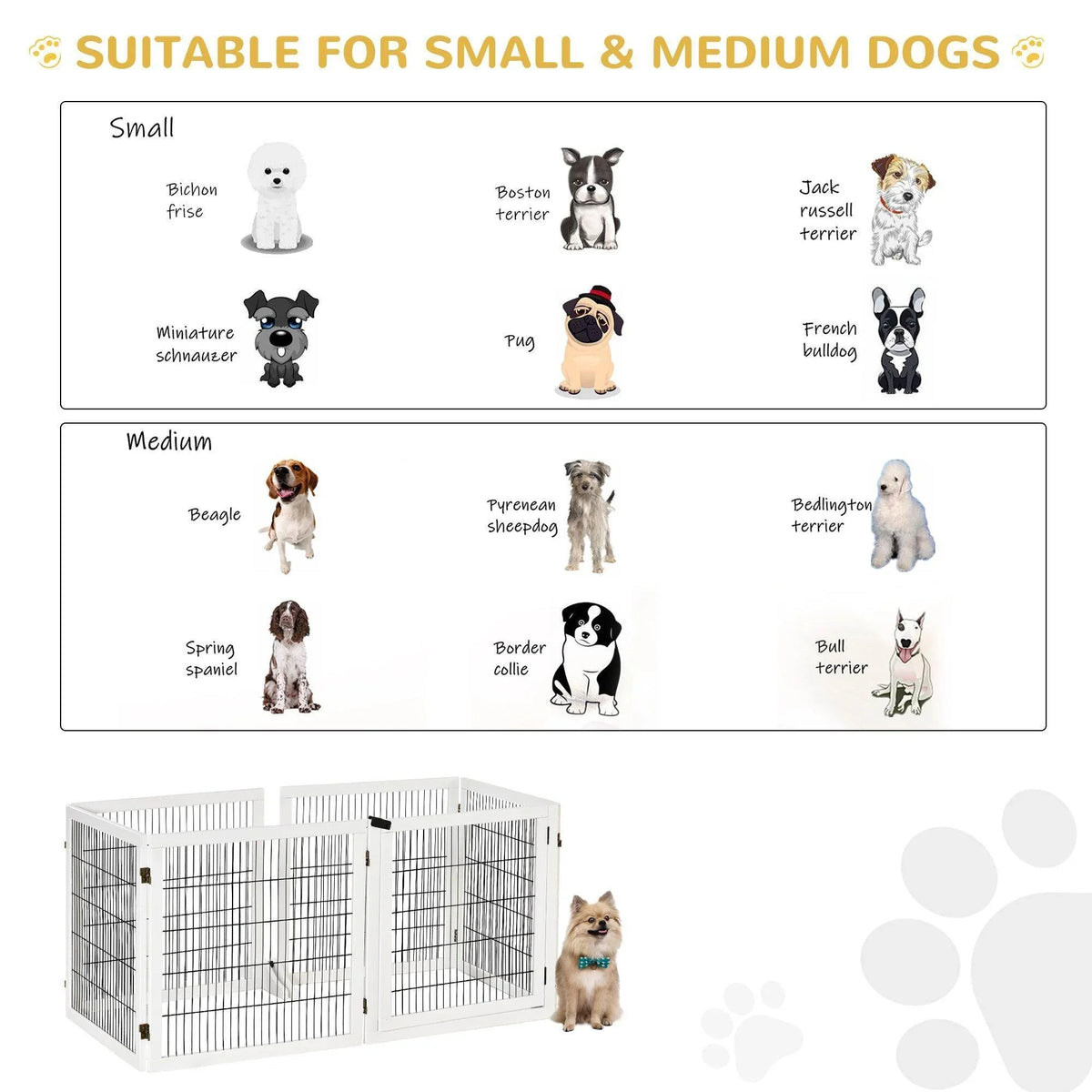 Pet gate for small and medium dogs with metal wire enclosure