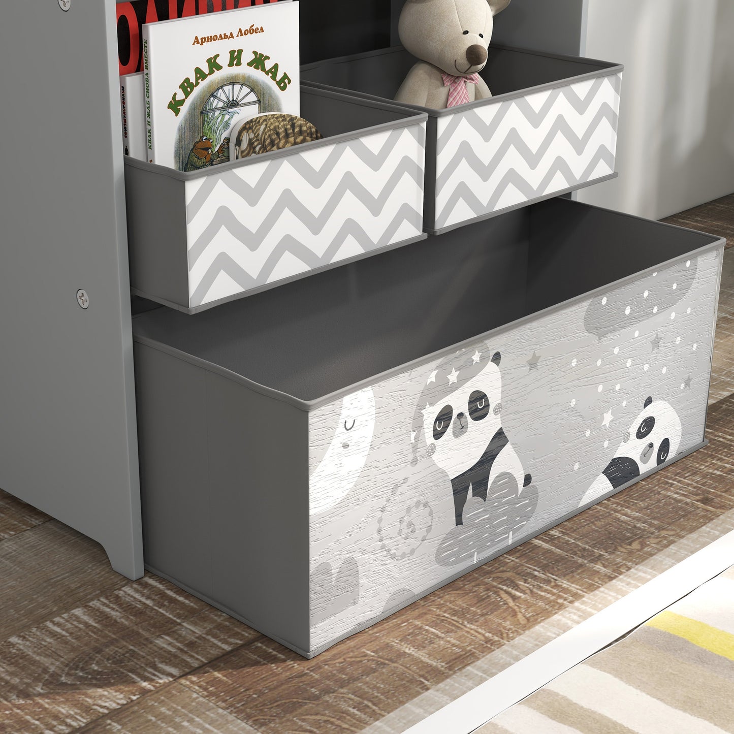 ZoneKiz Kids Storage Unit With Six Fabric Bins For Bedrooms Playrooms And Nurseries Grey