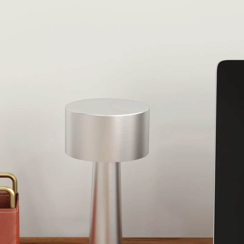 HOMCOM Cordless Table Lamp - Touch LED Desk Lamp with Rechargeable Battery - 3 Colour Options - Ideal for Bedroom and Living Room - Silver - ALL4U RETAILER LTD