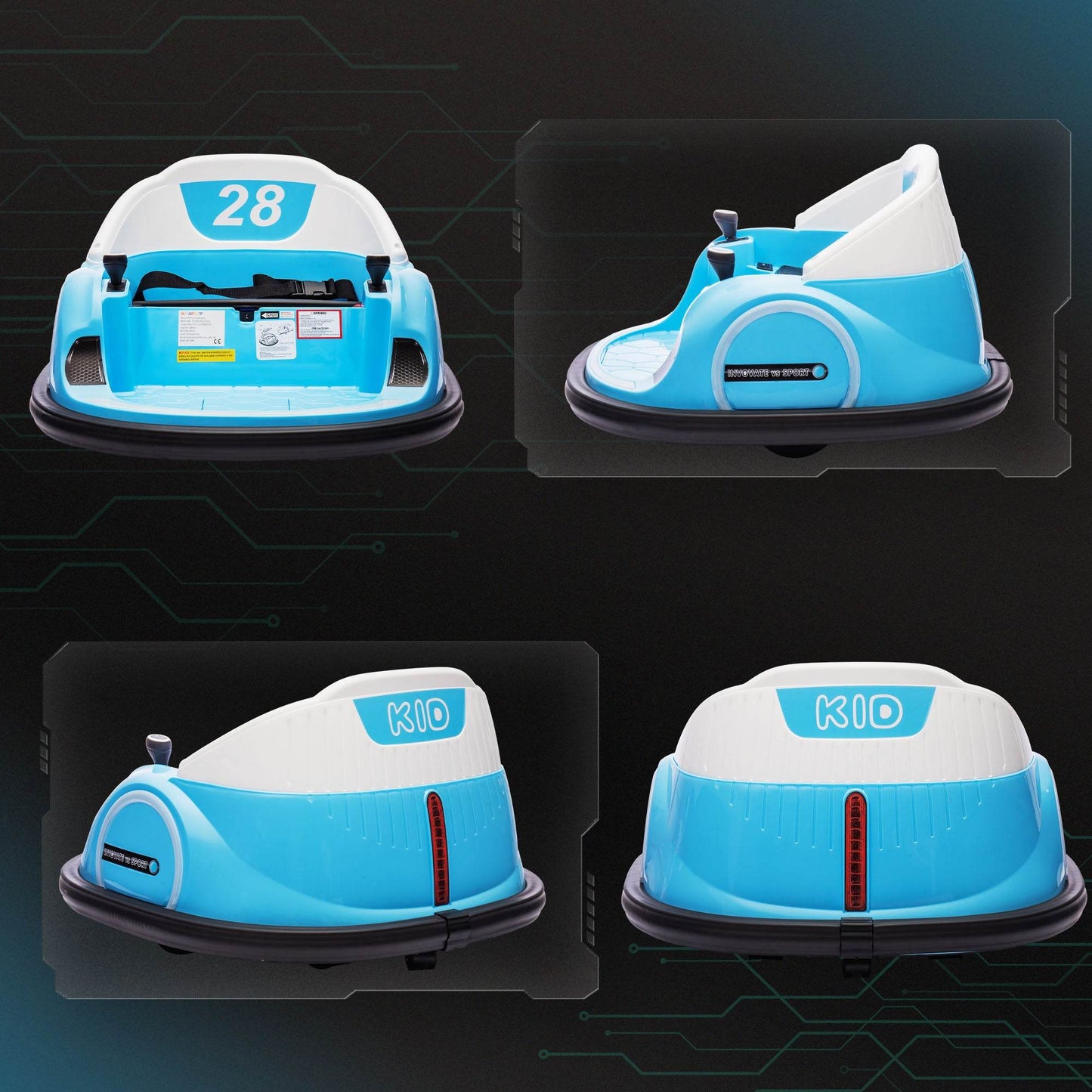 AIYAPLAY Light Blue 360° Rotating Kids Bumper Car with Remote Control, Joysticks, Music & LED Lights - ALL4U RETAILER LTD