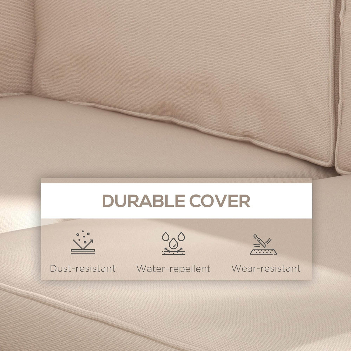 Beige cushion cover close-up with neat piping and stitched corner