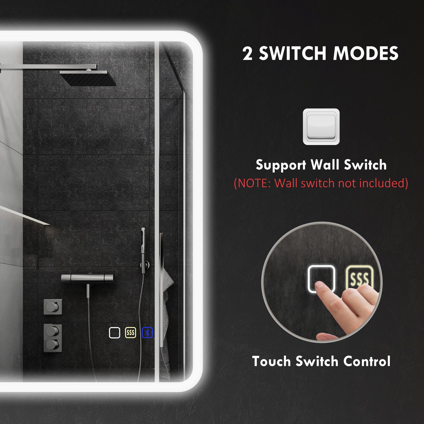 HOMCOM 70 x 50cm LED Bathroom Mirror With Bluetooth Demister Pad Adjustable Brightness Silver Tone